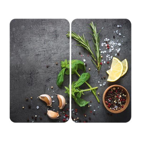 Súprava 2 sivých sklenených krytov na sporák Wenko Universal Herbs