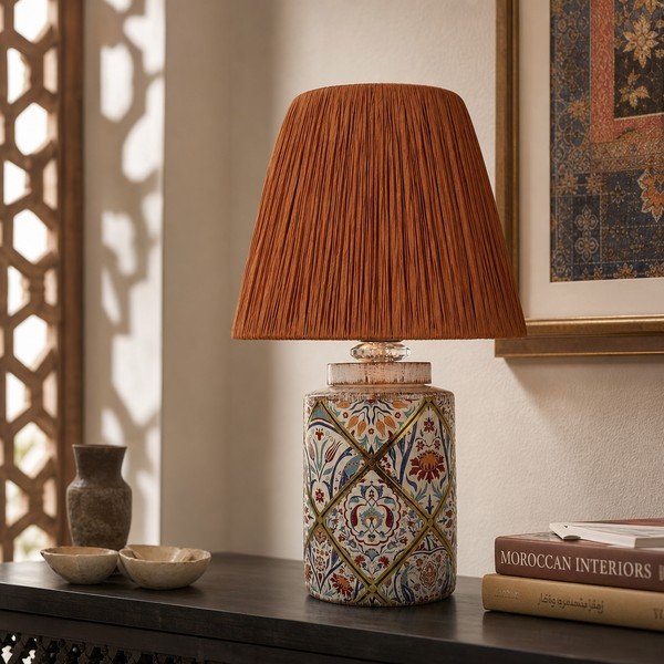 Stolová lampa v terakotovej farbe s tienidlom z papierového výpletu (výška  40 cm) Alev – Opviq lights-image-1