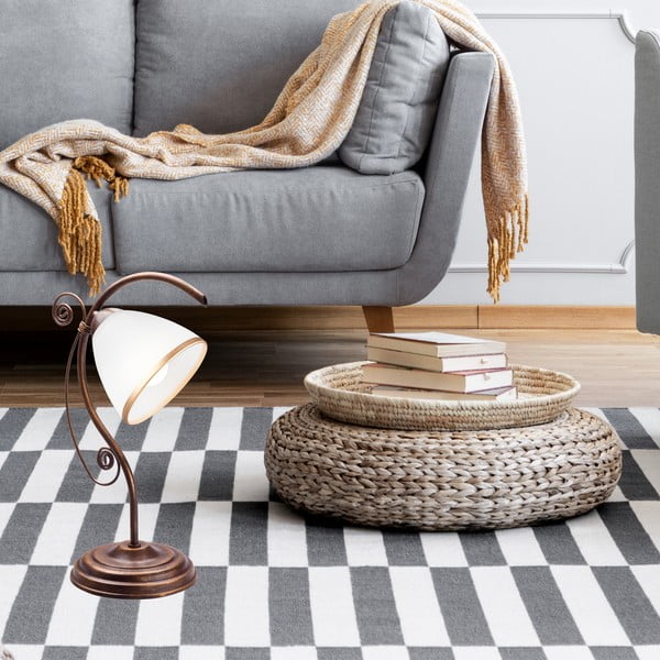 Bielo-hnedá stolová lampa so skleneným tienidlom (výška 39 cm) Retro Ii – LAMKUR-image-1