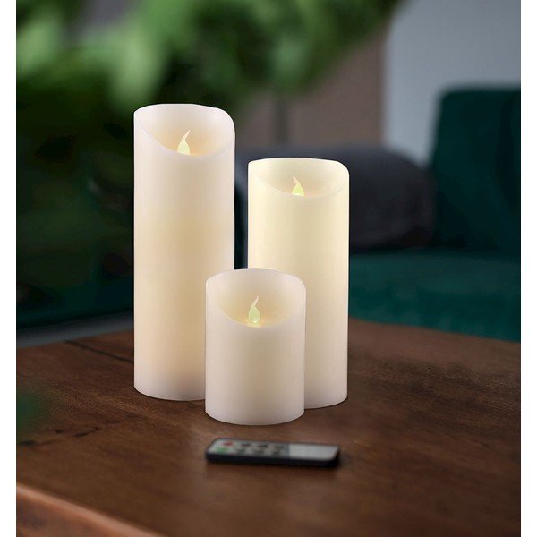 Sada 3 LED svetelných sviečok s diaľkovým ovládačom DecoKing Wax, výška 10; 15 a 20 cm