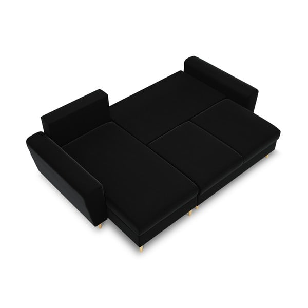 Čierna zamatová rozkladacia/s úložným priestorom rohová pohovka Kyoto – Cosmopolitan Design-image-1