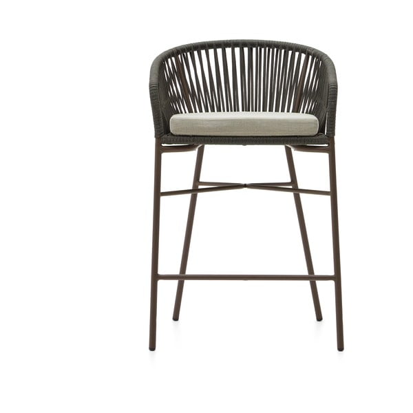 Zelená kovová/polstrovaná záhradná barová stolička Yanet – Kave Home-image-2