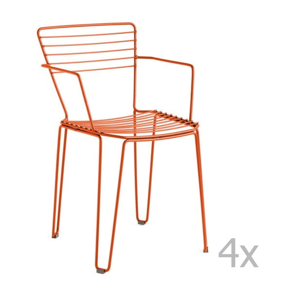 Sada 4 oranžových záhradných stoličiek s opierkami na ruky Isimar Menorca