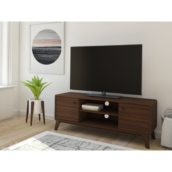 Hnedý TV stolík v dekore orecha 140x53 cm Caitlin – Støraa-image-1