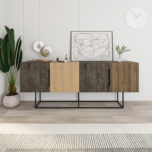 Nízka komoda v dekore duba v hnedo-prírodnej farbe 200x80 cm Titan – Marckeric-image-4