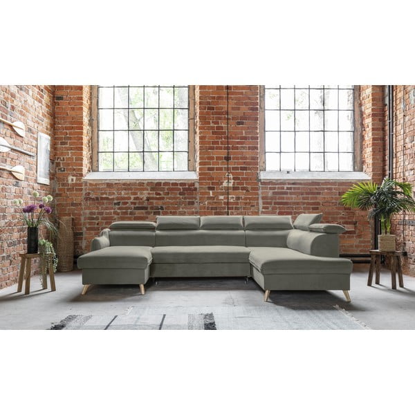 Svetlosivá zamatová rozkladacia rohová pohovka do "U" (pravý roh) Sweet Harmony – Miuform-image-1