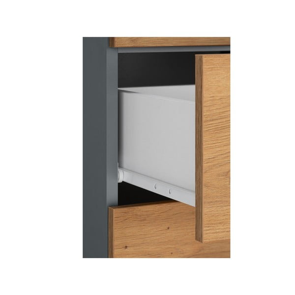 Vysoká úzka kúpeľňová skrinka v dekore duba v prírodnej farbe 130x35 cm Malika – Støraa-image-4