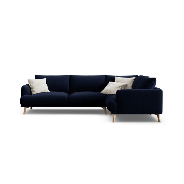 Tmavomodrá zamatová rohová pohovka (pravý roh/do L) Naomi – Micadoni 