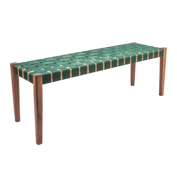 Zelená lavica z akáciového dreva s nylonovým poťahom Leitmotiv Weave