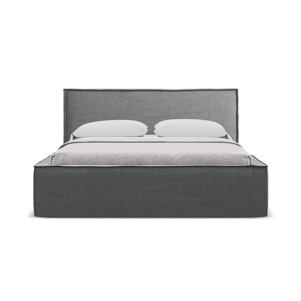 Tmavosivá čalúnená dvojlôžková posteľ s úložným priestorom s roštom 140x200 cm Anani – Makamii-image-3