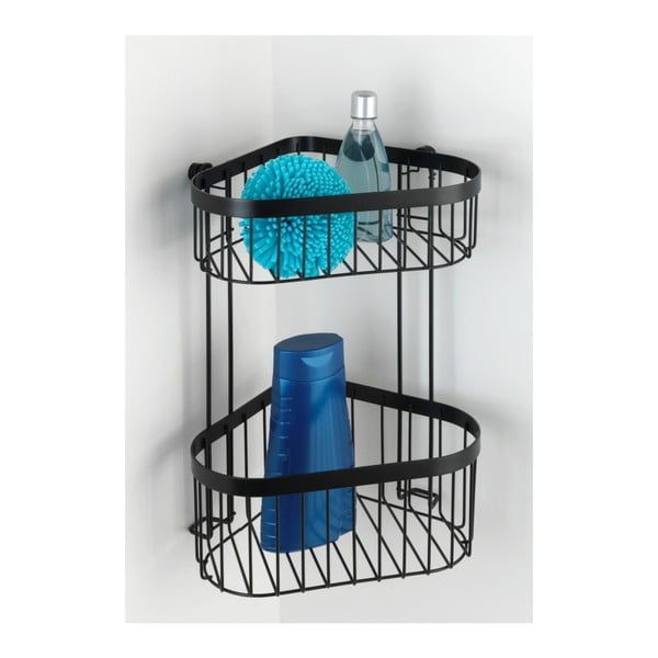 Čierny nástenný dvojposchodový rohový košík Wenko Classic Plus-image-4