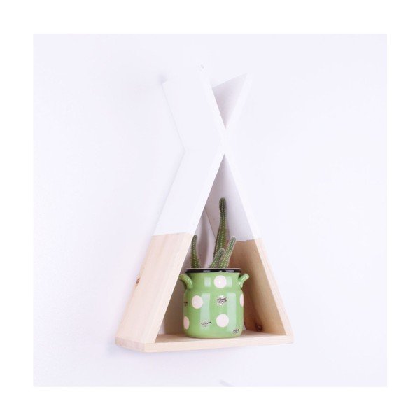 Biela drevená nástenná polička North Carolina Scandinavian Home Decors Teepee, výška 33 cm