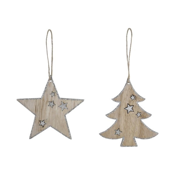 Sada 2 závesných vianočných dekorácií v tvare hviezdy a stromčeka Ego Dekor