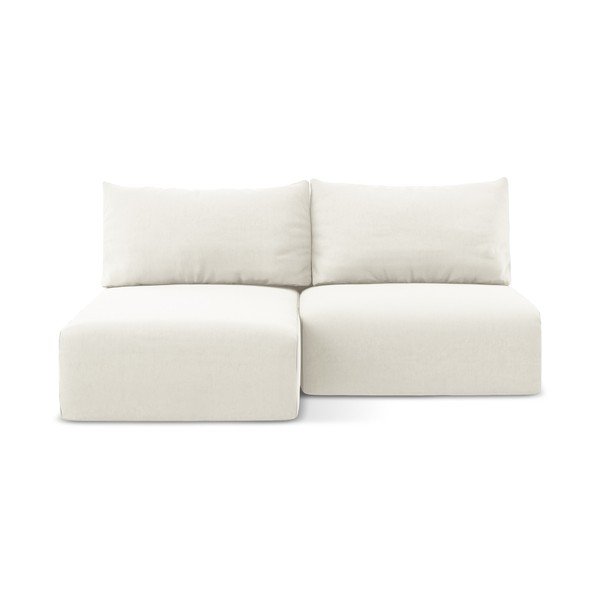 Krémová zamatová rozkladacia/s úložným priestorom rohová pohovka (ľavý roh/s leňoškou) Kalena – Makamii