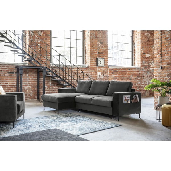 Tmavosivá zamatová rozkladacia rohová pohovka Miuform Lofty Lilly, ľavý roh-image-3