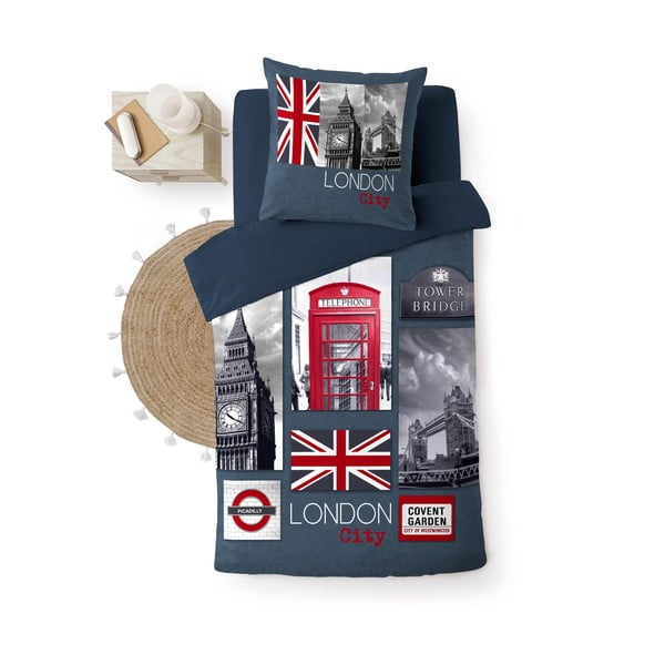 Tmavomodré bavlnené obliečky na jednolôžko 140x200 cm City London – douceur d'intérieur