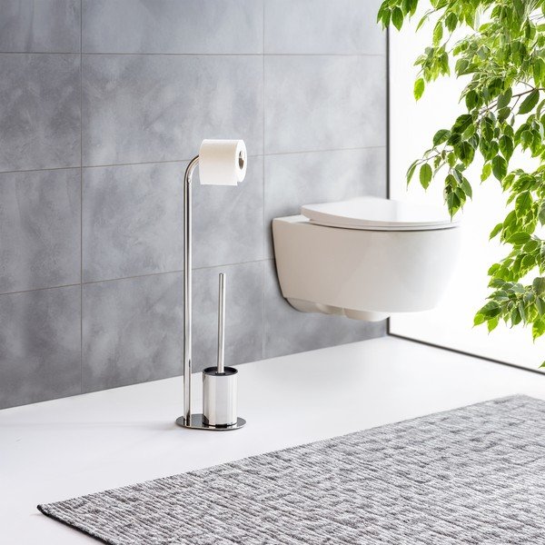 Stojan na toaletný papier so štetkou z nehrdzavejúcej ocele v lesklej striebornej farbe Levante – Wenko-image-1