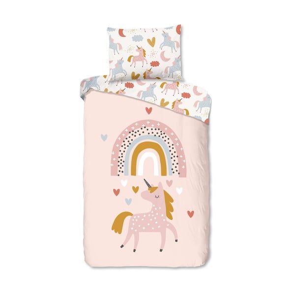 Ružové bavlnené detské obliečky na jednolôžko 140x200 cm Unilove – Good Morning