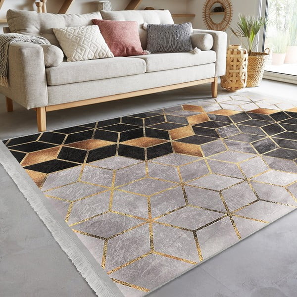 Koberec behúň v sivo-zlatej farbe 80x200 cm – Mila Home-image-4