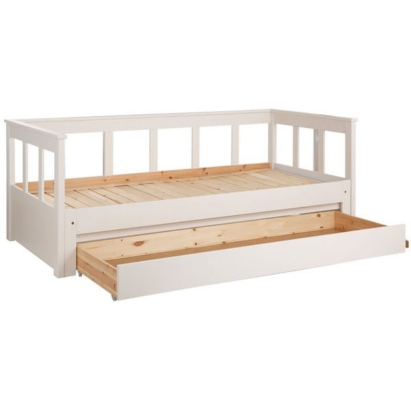 Biela detská posteľ z borovicového dreva s výsuvným lôžkom s úložným priestorom 90x200 cm PINO – Vipack