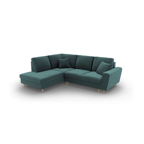 Zamatová rozkladacia/s úložným priestorom rohová pohovka v petrolejovej farbe (ľavý roh/do L) Kyoto – Cosmopolitan Design-image-1