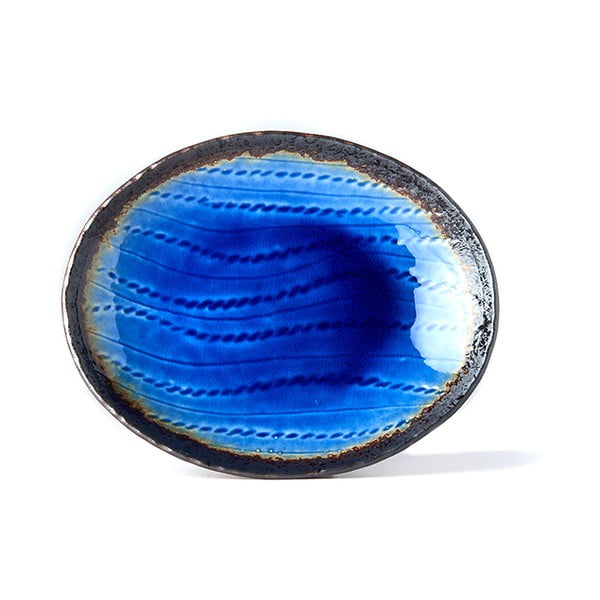 Modrý keramický oválny tanier MIJ Cobalt, 24 x 20 cm