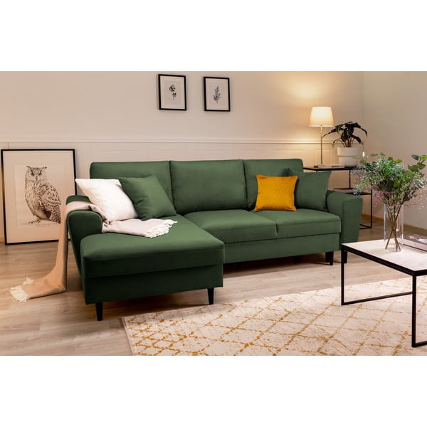 Zelená menčestrová rozkladacia rohová pohovka Micadoni Home Moghan, ľavý roh-image-1