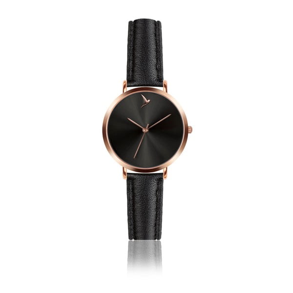 Dámske hodinky s čiernym remienkom z pravej kože Emily Westwood Black Mosadz