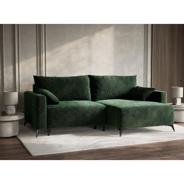 Tmavozelená ženilková rozkladacia/s úložným priestorom rohová pohovka (pravý roh/s leňoškou) Leon – Maison de Rêve-image-4