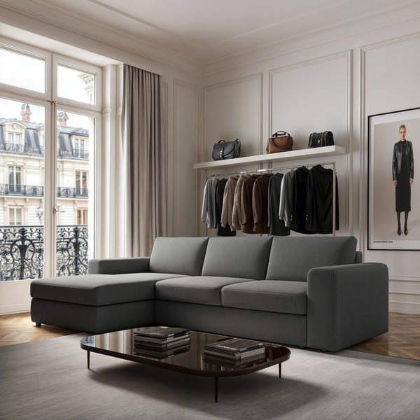 Sivá rohová pohovka (ľavý roh/s leňoškou) Baga – Rodier-image-1