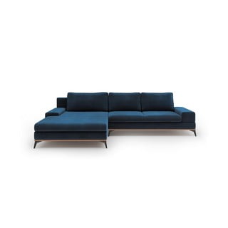 Modrá rozkladacia rohová pohovka so zamatovým poťahom Windsor & Co Sofas Astre, ľavý roh