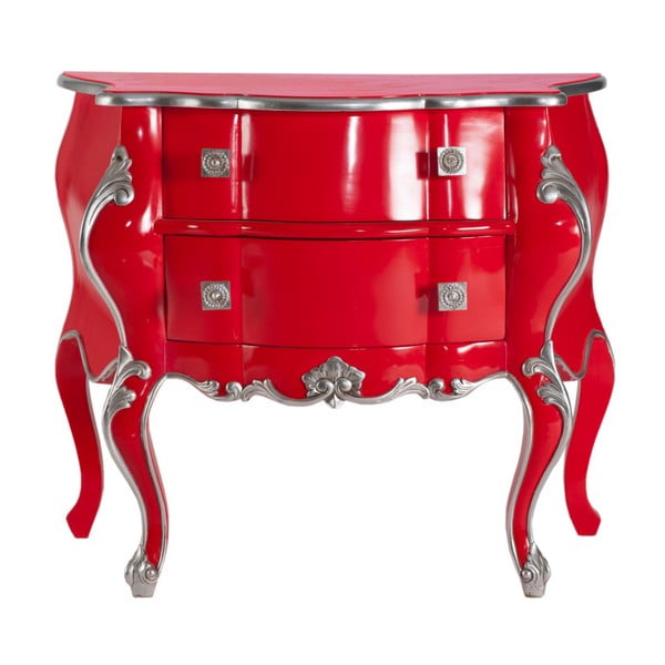 Červená komoda s detailmi v striebornej farbe Ornate