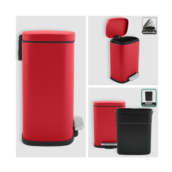 Červený nášľapný oceľový odpadkový kôš 5 l Akira – Spirella-image-3