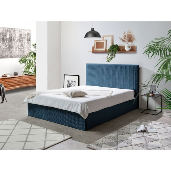 Tmavomodrá čalúnená dvojlôžková posteľ s úložným priestorom s roštom 160x200 cm Adele - Bobochic Paris-image-1