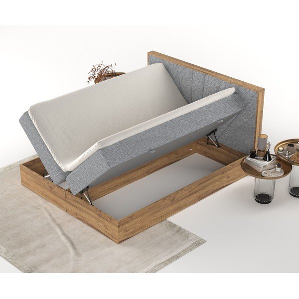 Boxspring posteľ s úložným priestorom v sivo-prírodnej farbe 180x200 cm Asahi – Maison de Rêve-image-3