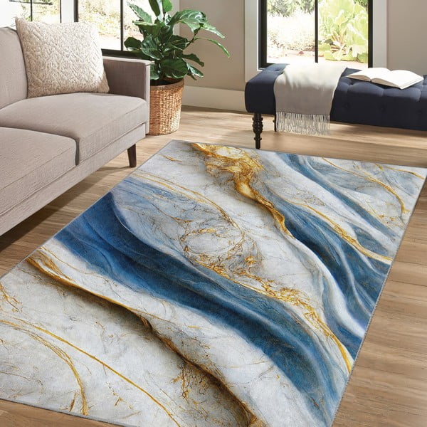 Modrý prateľný koberec 80x150 cm Golden Spill – Mila Home-image-4