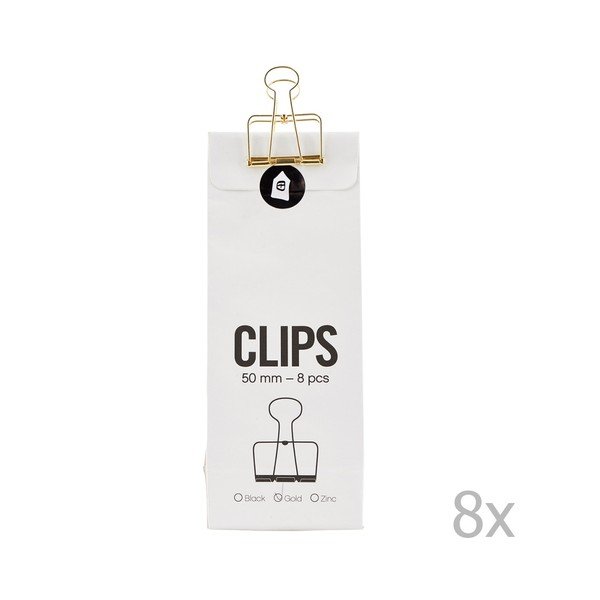 Sada 8 zlatavých kancelárskych štipcov Monograph, dĺžka 5 cm