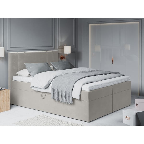Béžová zamatová dvojlôžková posteľ Mazzini Beds Afra, 200 x 200 cm-image-1