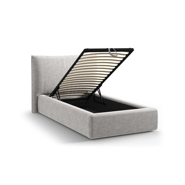 Svetlosivá čalúnená jednolôžková posteľ s úložným priestorom s roštom 90x200 cm Kaelle – Micadoni -image-1