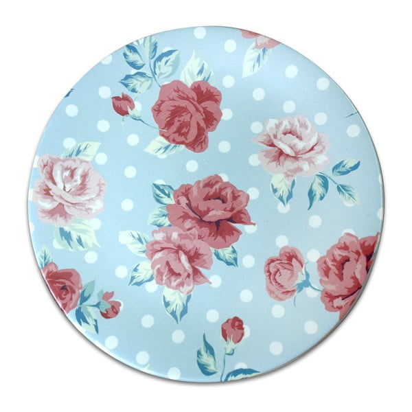 Svetlomodrý keramický tanier Roses, ⌀ 26 cm
