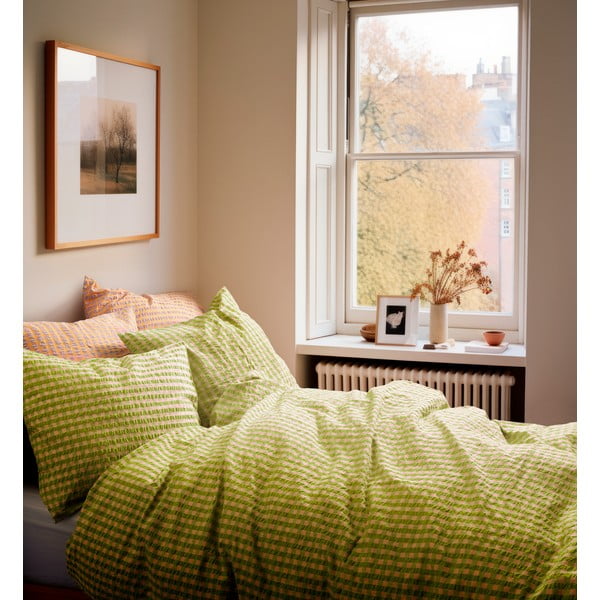 Zeleno-ružové krepové obliečky na jednolôžko 140x200 cm Bæk&Bølge – JUNA-image-1