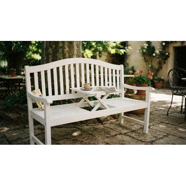 Biela drevená záhradná lavica Singapore – Garden Pleasure-image-1