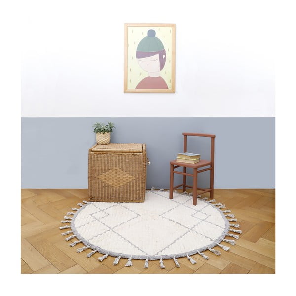 Bielo-sivý bavlnený ručne vyrobený koberec Nattiot Come, ø 120 cm-image-2