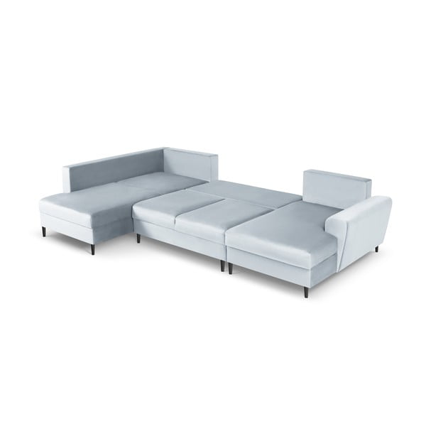 Svetlomodrá zamatová rozkladacia/s úložným priestorom rohová pohovka (ľavý roh/do "U") Kyoto – Cosmopolitan Design-image-2