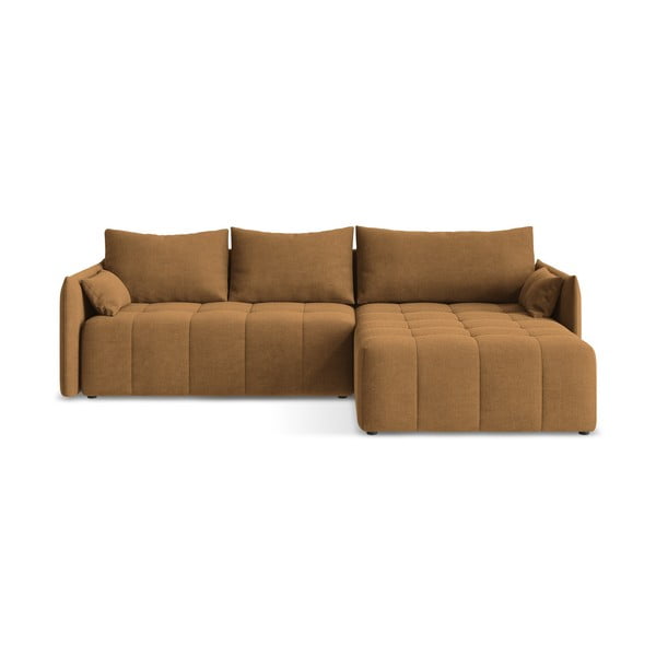 Terakotová rozkladacia/s úložným priestorom rohová pohovka (pravý roh/s leňoškou) Moku – Makamii