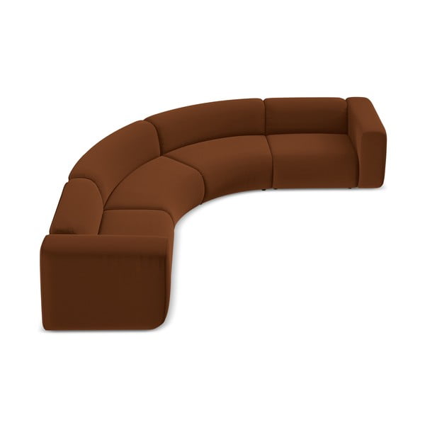 Oranžová/hnedá zamatová rohová pohovka Ekahi – Makamii-image-3