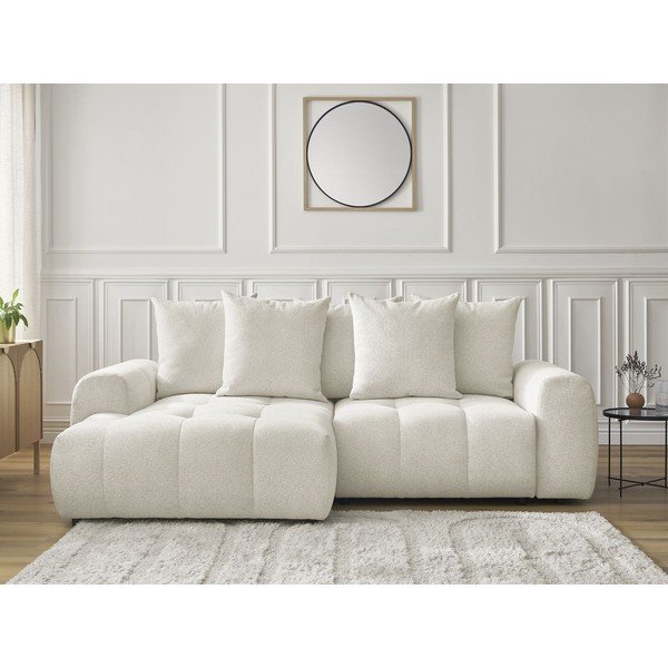 Biela ženilková rozkladacia/s úložným priestorom rohová pohovka (ľavý roh/s leňoškou) Roxelane – Bobochic Paris-image-1