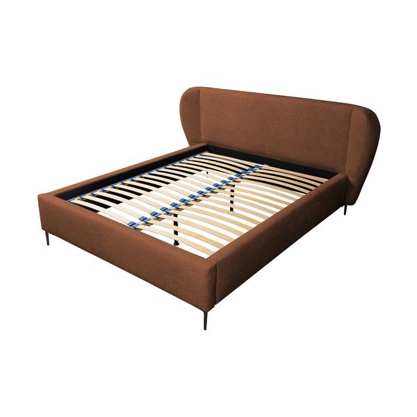 Terakotová čalúnená dvojlôžková posteľ s roštom 180x200 cm Makana – Makamii-image-2