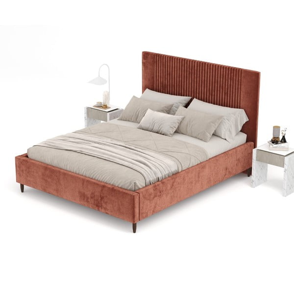 Čalúnená dvojlôžková posteľ s úložným priestorom s roštom 160x200 cm v tehlovej farbe Etero – Maison de Rêve-image-4