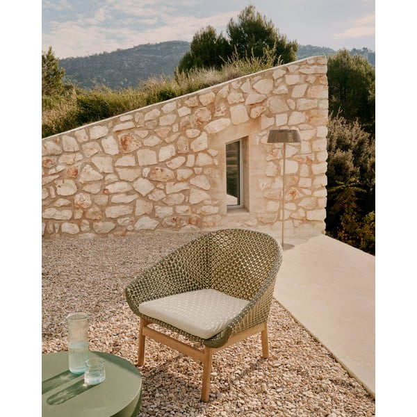 Drevené záhradné kreslo v zelenej a prírodnej farbe Olbia – Kave Home-image-1